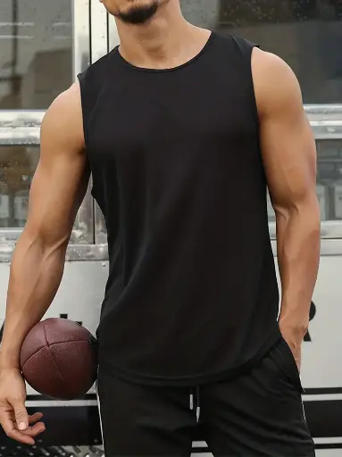 t-shirt sin mangas color negro con tejido de secado rápido y diseño sport